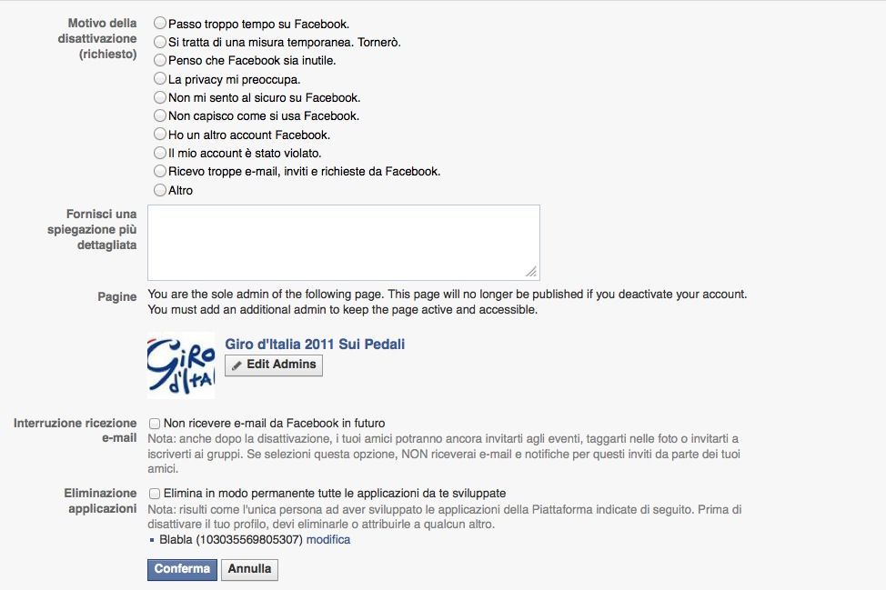Cancellazione di tutto che è legato a te
