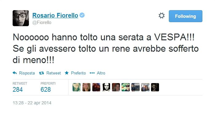 Tweet Fiorello contro Vespa