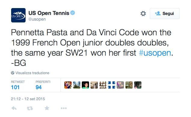 Pennetta Pasta e Da Vinci Code: gli imbarazzanti tweet ufficiali dello US Open