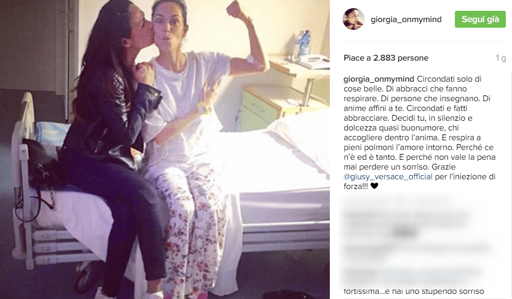 Giorgia Surina in ospedale: ‘Giusy Versace grazie per l’iniezione di forza’