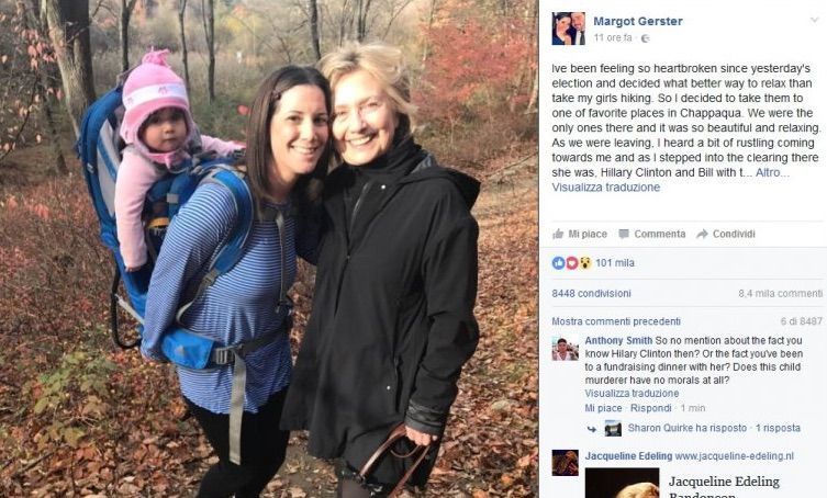 Hillary Clinton, passeggiata tra i boschi dopo la sconfitta: la prima foto dopo l’ultimo discorso