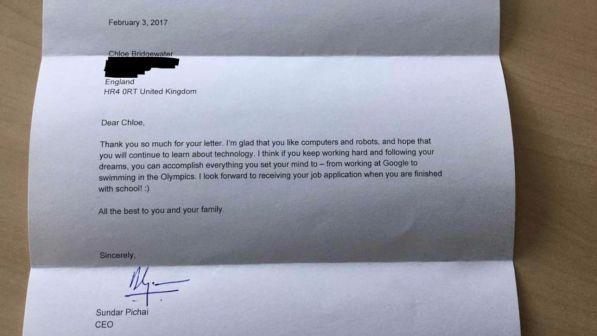 La bambina che voleva lavorare da Google riceve una risposta dall’AD