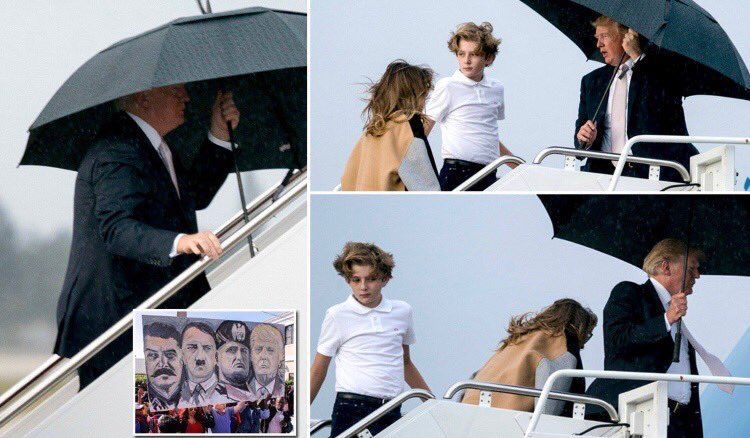 Donald Trump e l’ombrello della maleducazione: le foto del presidente USA diventano virali