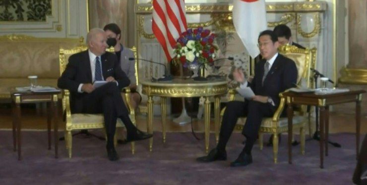 Un altro momento dell'incontro fra Biden e Kishida