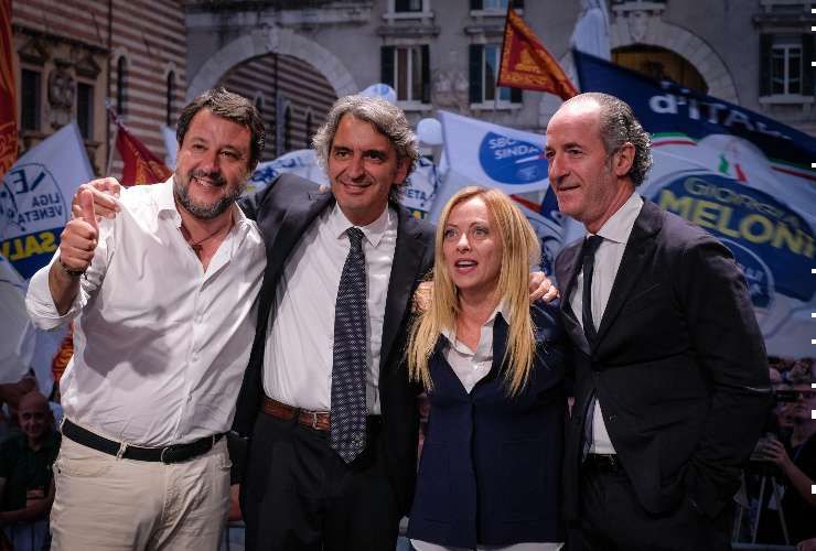 Matteo Salvini, Federico Sboarina, Giorgia Meloni e Luca Zaia