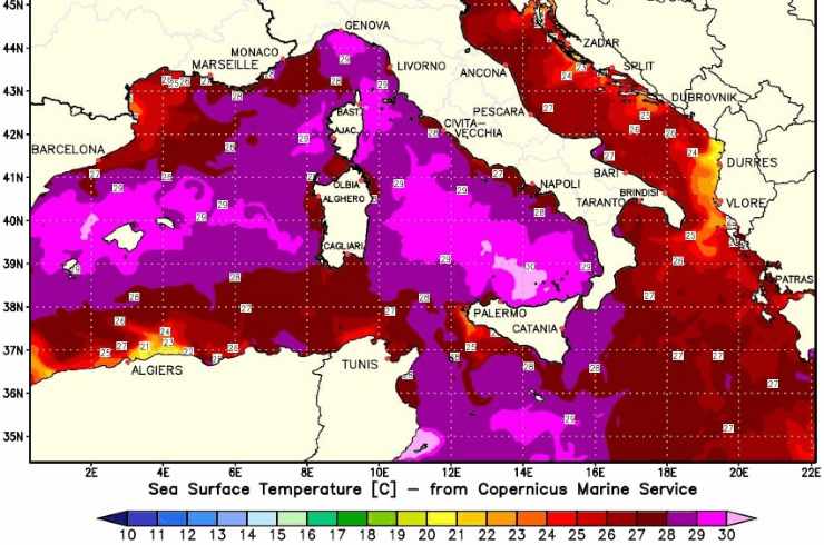 Mar Mediterraneo più caldo