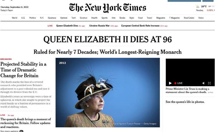 Stampa estera su morte Regine Elisabetta