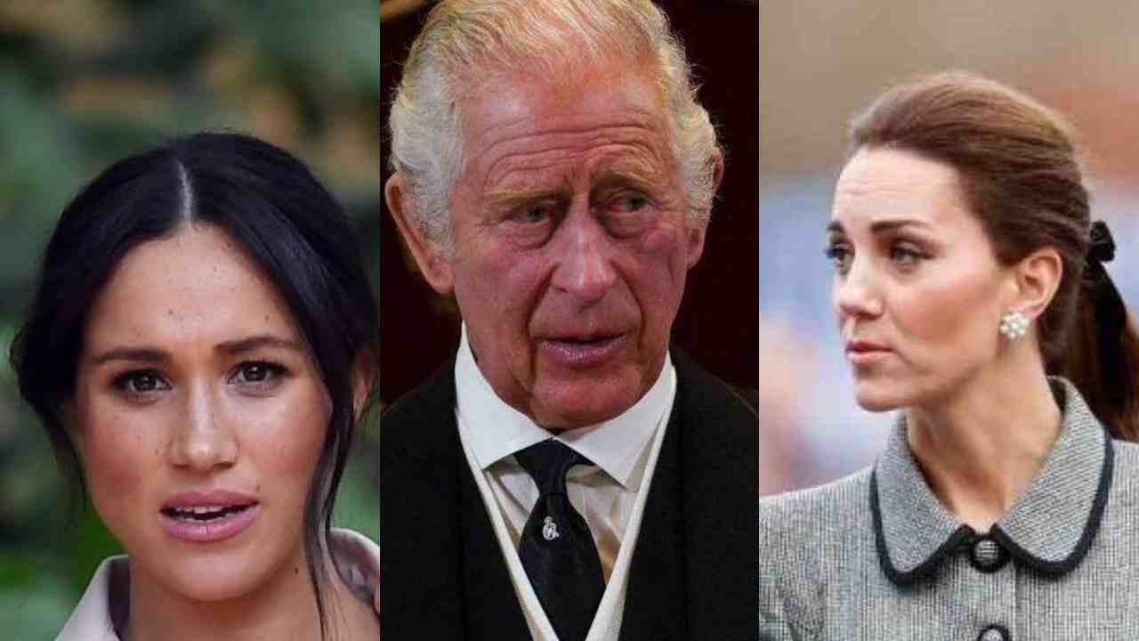 Carlo III con Meghan e Kate