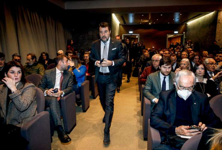 Matteo Salvini partecipa ad un evento per Olimpiadi Cortina Milano 2026
