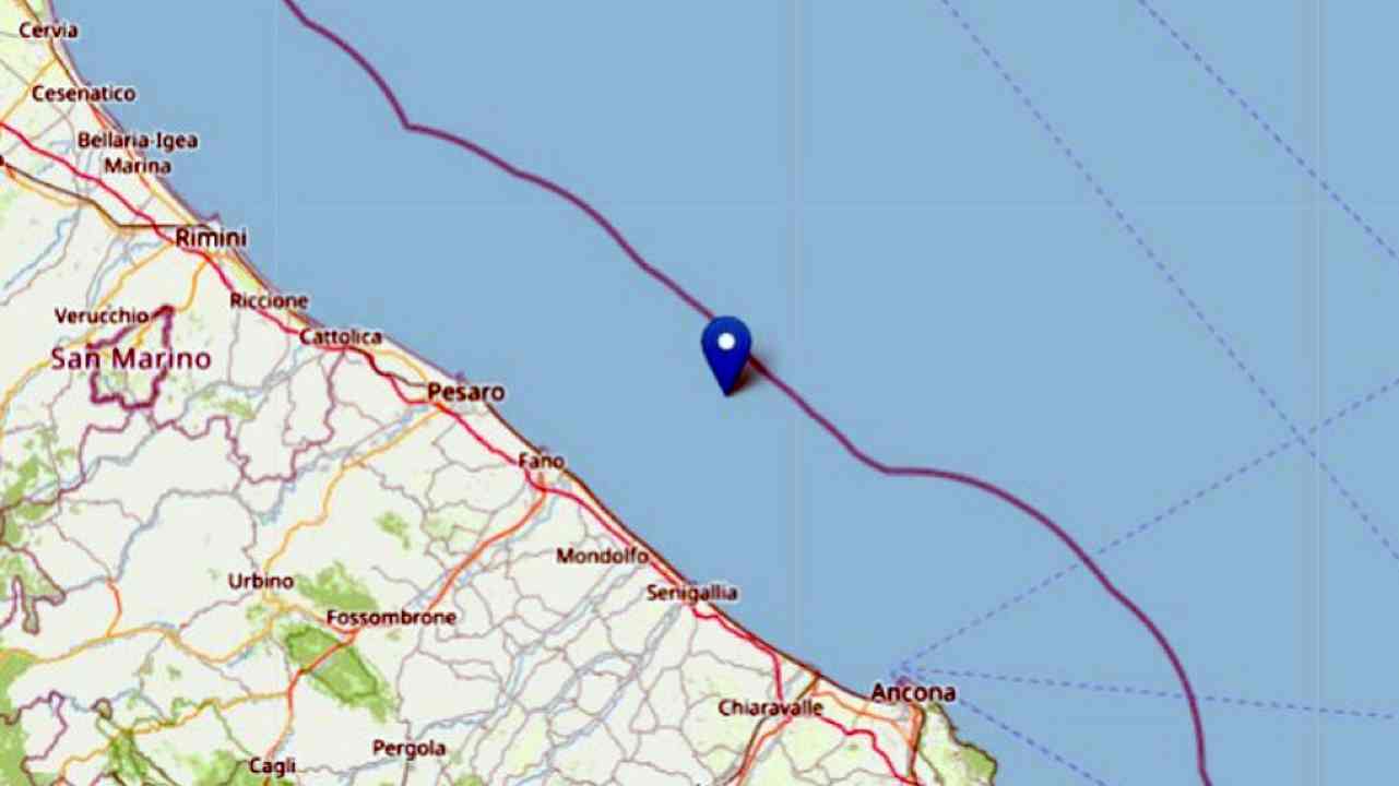 Mappa terremoto epicentro costa pesarese