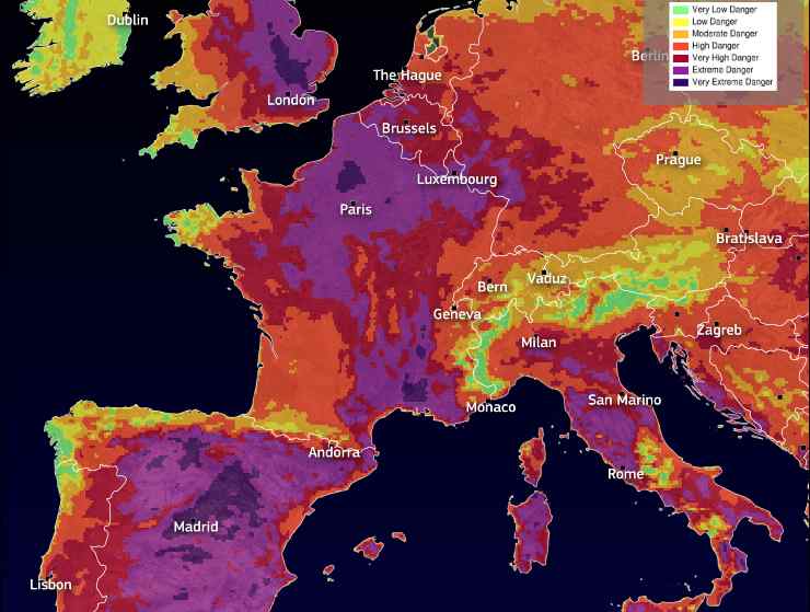 Rilevazione satellitare delle temperature in Europa