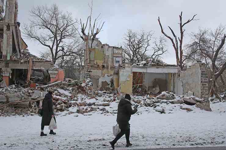 Abitazioni distrutte a Nord di Bakhmut