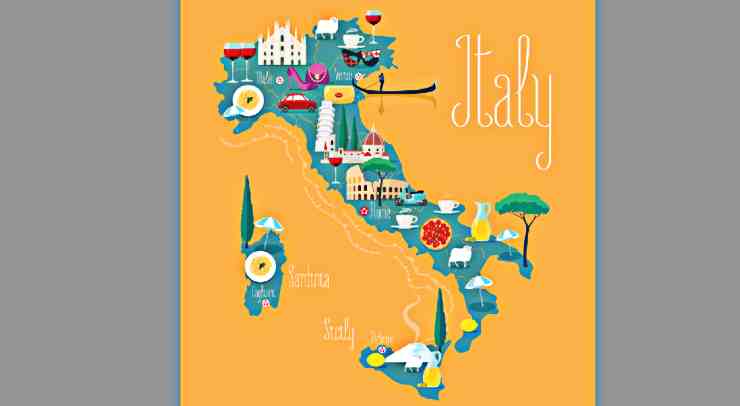 Illustrazione principali luoghi turistici in Italia