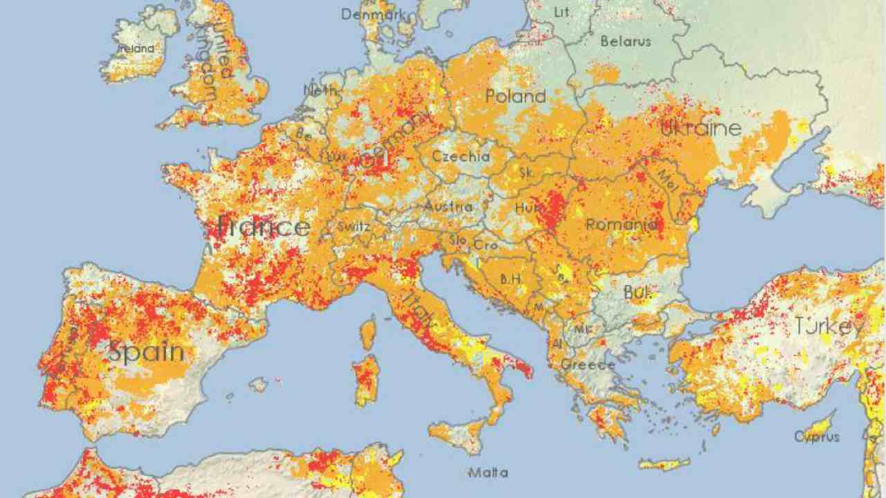 Siccità in Europa, in rosso le zone critiche