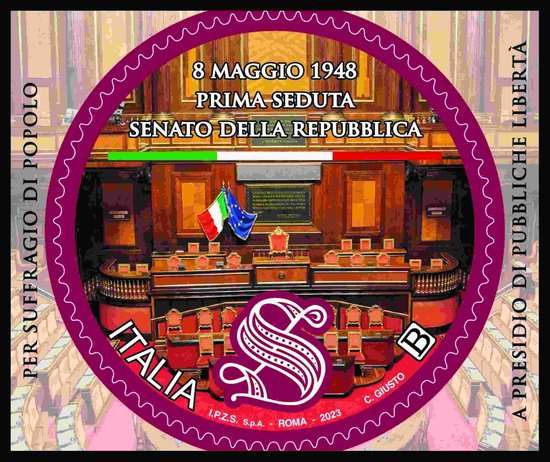 Francobollo commemorativo per i 75 anni di attività del Senato