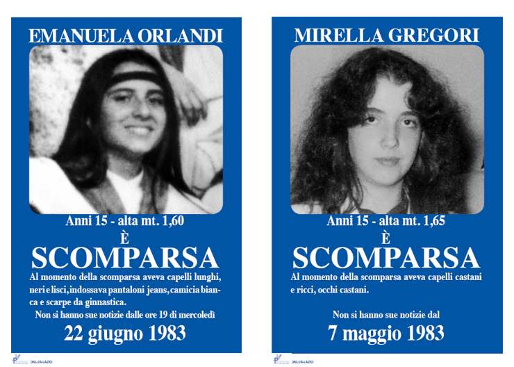 I manifesti affissi dopo la scomparsa di Emanuela Orlandi e di Mirella Gregori