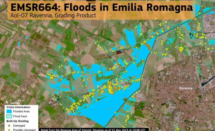 Ravenna, mappatura delle aree allagate e degli edifici danneggiati