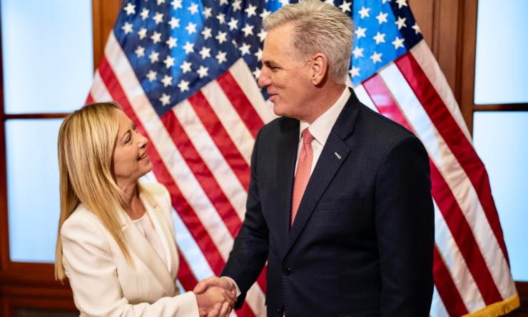 Washington, Capital Hill, aa presidente del Consiglio Giorgia Meloni premier con lo speaker della Camera dei Rappresentanti Kevin McCarty