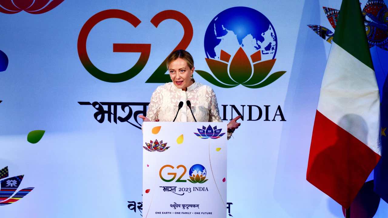 Giorgia Meloni durante la conferenza stampa al G20