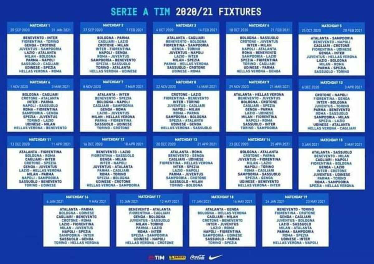 Calendario Serie A Tim Le Partite Del Campionato 2020 2021 Nanopress